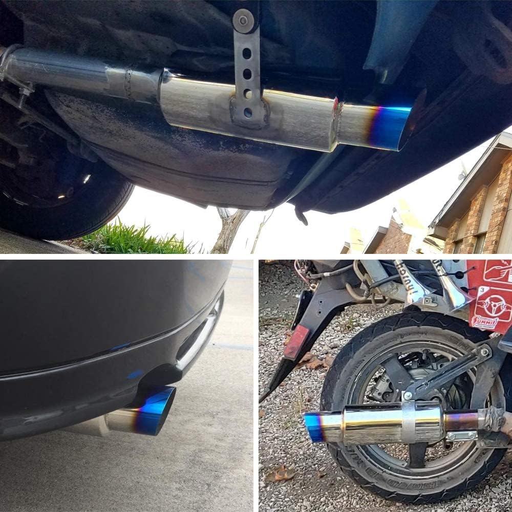SYKRSS 2 inch Inlet Muffler Exhaust 2" to 3" Exhaust Muffler Resonator Tailpipe Tips 14.8" Length Tail Muffler with Blue Burnt Exhaust Tip Fit For Car Truck - Image 5