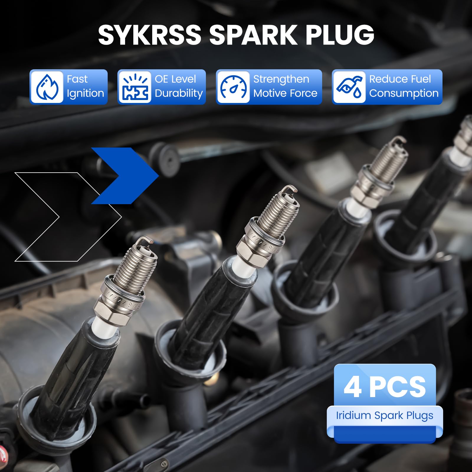 SYKRSS 4838 Iridium Spark Plugs 4 Pack - Compatible with Mercury Mariner 40hp 45hp 50hp 60hp 125hp etc. Boat Engine - Replaces BP8H-N-10 Spark Plug - Image 5