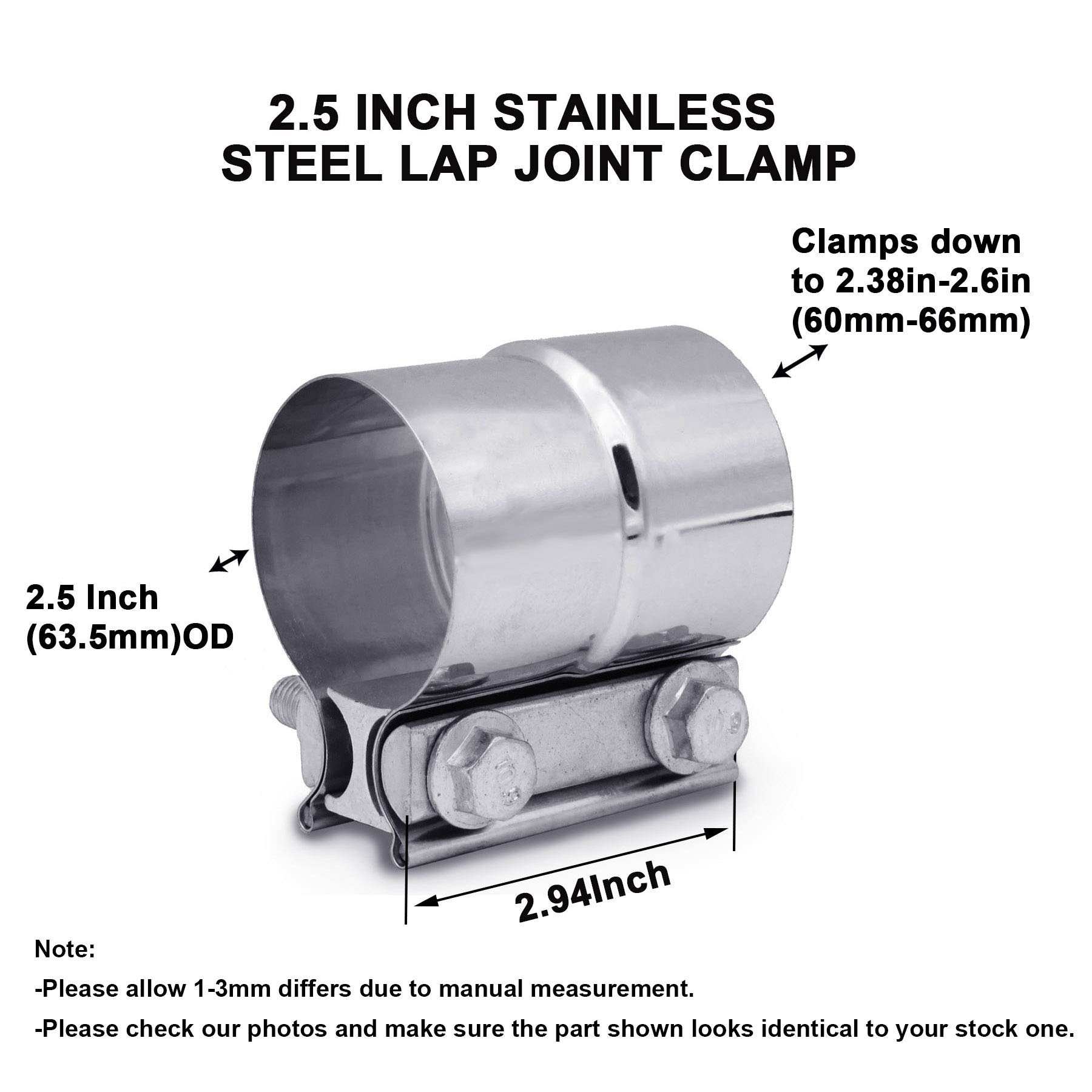 ZFBB 2.5" Lap Joint Band Clamp Exhaust Clamps Pipe Parts Stainless Steel 2Pcs - Image 3
